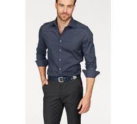 Businesshemd OLYMP "Level Five body fit", Herren, Gr. 43, N-Gr, blau (dunkelblau), Web, Obermaterial: 97% Baumwolle, 3% Elastolefin, unifarben, schmal, verstellbar runde 1-Knopf-Manschette mit Knöpfen