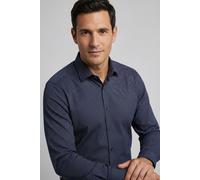 Businesshemd OLYMP "Level Five body fit", Herren, Gr. 44, N-Gr, blau (nachtblau), Web, Obermaterial: 97% Baumwolle, 3% Elastolefin, 2-Knopf-Manschette, Hemden, mit Minimal-Punkt-Print (40324765-44) na