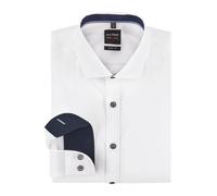 Businesshemd OLYMP "Level Five body fit", Herren, Gr. 45, N-Gr, bunt (weiß, blau, kontrastfarbene details), Web, Obermaterial: 97% Baumwolle, 3% Elastolefin, tailliert normal, runde 1-Knopf-Manschette