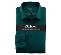 Businesshemd OLYMP "Level Five body fit Jerseyshirt", Herren, Gr. 43, N-Gr, grün (dunkelgrün), Obermaterial: 92% Baumwolle, 8% Elasthan, elegant, schmal, Langarm, Hemden, in Jersey Qualität (83871141-
