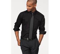 Businesshemd OLYMP "Luxor modern fit", Herren, Gr. 40, N-Gr, schwarz, Obermaterial: 100% Baumwolle, unifarben, tailliert, verstellbar eckige 1-Knopf-Manschette mit Knöpfen, Hemden, Bügelfrei (115179-4