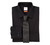 Businesshemd OLYMP "Luxor modern fit", Herren, Gr. 43, Verlängerter Arm, schwarz, Web, Obermaterial: 100% Baumwolle, unifarben, Basic, tailliert, verstellbar runde 1-Knopf-Manschette mit Knöpfen, Hemd
