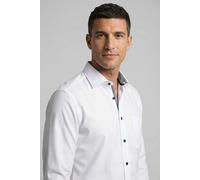Businesshemd OLYMP "Luxor modern fit", Herren, Gr. 44, N-Gr, grau (weiß anthrazit kontrastfarbene details), Web, Obermaterial: 100% Baumwolle, tailliert, 1-Knopf-Manschette verstellbar, Hemden, mit ko