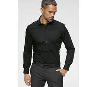 Businesshemd OLYMP "Luxor modern fit", Herren, Gr. 44, N-Gr, schwarz (schwarz, kontrastfarbene details), Web, Obermaterial: 100% Baumwolle, tailliert, 1-Knopf-Manschette verstellbar, Hemden, mit norma