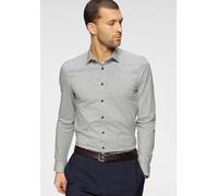 Businesshemd OLYMP "No. Six 24/Seven super slim", Herren, Gr. 39, N-Gr, grau (grau, meliert), Web, Obermaterial: 92% Baumwolle, 8% Elasthan, sehr schmal, Hemden Businesshemd, in bequemer Jersey-Qualit