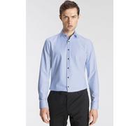 Businesshemd OLYMP "No. Six 24/Seven super slim", Herren, Gr. 43, N-Gr, blau (bleu), Jersey, Obermaterial: 64% Baumwolle, 27% Polyester, 9% Elasthan, Hemden, Jersey-Hemd (75053466-43) bleu