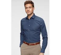 Businesshemd OLYMP "No. Six super slim", Herren, Gr. 36, N-Gr, blau, Web, Obermaterial: 97% Baumwolle, 3% Elastolefin, unifarben, sehr schmal, verstellbar 1-Knopf-Manschette mit Knöpfen, Hemden, Bügel