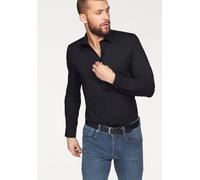 Businesshemd OLYMP "No. Six super slim", Herren, Gr. 37, N-Gr, schwarz, Web, Obermaterial: 97% Baumwolle, 3% Elastolefin, unifarben, sehr schmal, verstellbar 1-Knopf-Manschette mit Knöpfen, Hemden, Bü