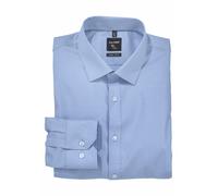 Businesshemd OLYMP "No. Six super slim", Herren, Gr. 40, N-Gr, blau (bleu), Web, Obermaterial: 97% Baumwolle, 3% Elastolefin, kariert, sehr schmal, verstellbar 1-Knopf-Manschette mit Knöpfen, Hemden (