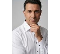 Businesshemd OLYMP "No. Six super slim", Herren, Gr. 40, N-Gr, bunt (weiß, blau, kontrastfarbene details), Web, Obermaterial: 97% Baumwolle, 3% Elastolefin, sehr schmal, eckige 1-Knopf-Manschette vers