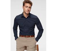 Businesshemd OLYMP "No. Six super slim", Herren, Gr. 43, Normaler Arm, blau (marine), Web, Obermaterial: 97% Baumwolle, 3% Elastolefin, unifarben, Basic, sehr schmal, 1-Knopf-Manschette verstellbar, H