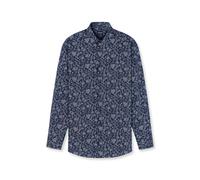 Langarmhemd OLYMP "Luxor 24/Seven", Herren, Gr. 43, N-Gr, blau (marine), Web, Obermaterial: 64% Baumwolle, 27% Polyester, 9% Elasthan, gemustert, comfort fit hüftbedeckend, 2-Knopf-Manschette verstell