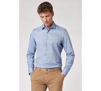 Businesshemd ROY ROBSON "Businesshemd im Slim Fit mit leichter Struktur", Herren, Gr. 43, Normalgrößen, blau, 100% Baumwolle, unifarben, klassisch, slim fit, hoch geschlossener Ausschnitt, Langarm nor