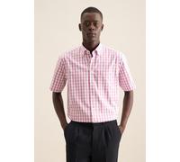 Businesshemd SEIDENSTICKER "Regular", Herren, Gr. M (40), normale Ärmellängen, bunt (rosa, pink), 100% Baumwolle, kariert, regular fit, Kurzarm gerader Abschluss, Hemden, Regular Kurzarm Button-Down-K