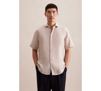Businesshemd SEIDENSTICKER "Regular", Herren, Gr. XL43, normale Ärmellängen, beige (sand), 100% Leinen, unifarben, regular fit, gerader Abschluss, Hemden, Regular 1/2 Kentkragen Uni (66288228-43) sand