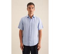 Businesshemd SEIDENSTICKER "Regular", Herren, Gr. XL (43), normale Ärmellängen, blau, 100% Leinen, unifarben, regular fit, Kurzarm gerader Abschluss, Hemden, Regular Kurzarm Kentkragen Uni (17400420-4