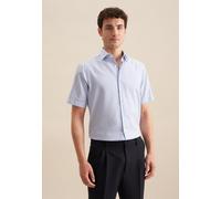 Businesshemd SEIDENSTICKER "Regular", Herren, Gr. XL (43), normale Ärmellängen, blau (mittelblau), 100% Baumwolle, gestreift, regular fit, Kurzarm gerader Abschluss, Hemden, Regular Kurzarm Kentkragen