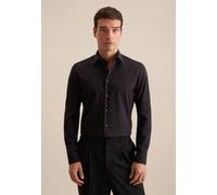 Businesshemd SEIDENSTICKER "Schwarze Rose", Herren, Gr. S (38), verlängerte Ärmellängen, schwarz, 100% Baumwolle, unifarben, slim fit, 2-Knopf-Manschette, Hemden, Slim 1/1 Extra lang Kentkragen Uni (9