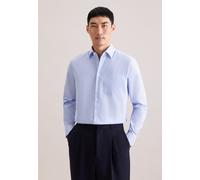 Businesshemd SEIDENSTICKER "Schwarze Rose", Herren, Gr. L (41), normale Ärmellängen, mittelblau, 100% Baumwolle, kariert, comfort fit, 2-Knopf-Manschette, Hemden, Comfort 1/1 Covered-Button-Down-Krage