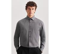 Businesshemd SEIDENSTICKER "Schwarze Rose", Herren, Gr. M (39), verlängerte Ärmellängen, grau (dunkelgrau), 100% Baumwolle, unifarben, tailored fit, 2-Knopf-Manschette, Hemden, Shaped 1/1 Extra lang K