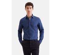 Businesshemd SEIDENSTICKER "Schwarze Rose", Herren, Gr. M (40), normale Ärmellängen, blau, 100% Baumwolle, bedruckt, slim fit, 2-Knopf-Manschette, Hemden, Slim 1/1 Kentkragen Druck (46557232-40) blau