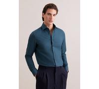 Businesshemd SEIDENSTICKER "Schwarze Rose", Herren, Gr. M (40), normale Ärmellängen, blau, 100% Baumwolle, Strukturmuster, slim fit, 2-Knopf-Manschette, Hemden, Slim 1/1 Kentkragen Struktur (12707512-