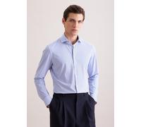 Businesshemd SEIDENSTICKER "Schwarze Rose", Herren, Gr. XL (43), normale Ärmellängen, mittelblau, 78% Polyamid, 22% Elasthan, bedruckt, slim fit, 2-Knopf-Manschette, Hemden, Slim 1/1 Kentkragen Druck