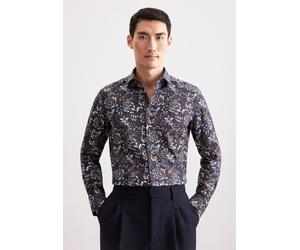 Businesshemd SEIDENSTICKER "Schwarze Rose", Herren, Gr. XL (43), normale Ärmellängen, nougat, 100% Baumwolle, geblümt, slim fit, 2-Knopf-Manschette, Hemden, Slim 1/1 Kentkragen Geblümt (13664524-43) n