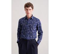 Businesshemd SEIDENSTICKER "Schwarze Rose", Herren, Gr. XL (44), normale Ärmellängen, dunkelblau, 100% Baumwolle, bedruckt, tailored fit, 2-Knopf-Manschette, Hemden Businesshemd, Shaped 1/1 Kentkragen