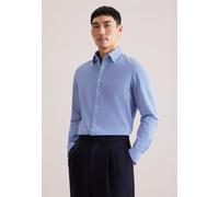 Businesshemd SEIDENSTICKER "Schwarze Rose", Herren, Gr. XL (44), normale Ärmellängen, mittelblau, 100% Baumwolle, bedruckt, slim fit, 2-Knopf-Manschette, Hemden, Slim 1/1 Covered-Button-Down-Kragen Dr