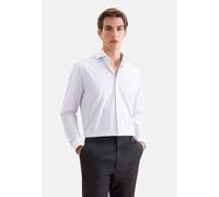 Businesshemd SEIDENSTICKER "Schwarze Rose", Herren, Gr. XXL (45), normale Ärmellängen, weiß (blau), 78% Polyamid, 22% Elasthan, bedruckt, regular fit, 2-Knopf-Manschette, Hemden, Regular 1/1 Kentkrage