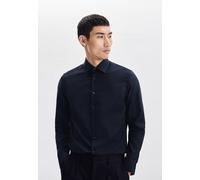 Businesshemd SEIDENSTICKER "Shaped", Herren, Gr. M (40), verlängerte Ärmellängen, blau (dunkelblau), 100% Baumwolle, unifarben, tailored fit, 2-Knopf-Manschette, Hemden, Shaped Extra langer Arm Kentkr