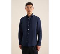 Businesshemd SEIDENSTICKER "Slim", Herren, Gr. L (42), normale Ärmellängen, blau (dunkelblau), 100% Leinen, unifarben, slim fit, 2-Knopf-Manschette, Hemden, Slim 1/1 Kentkragen Uni (22623357-42) dunke