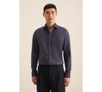 Businesshemd SEIDENSTICKER "Slim", Herren, Gr. M (39), normale Ärmellängen, blau (dunkelblau), 100% Baumwolle, bedruckt, slim fit, Langarm 2-Knopf-Manschette, Hemden, Slim Langarm Kentkragen Druck (42