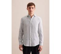 Businesshemd SEIDENSTICKER "Slim", Herren, Gr. M (40), normale Ärmellängen, grün (sage grün), 100% Leinen, gestreift, slim fit, Langarm 2-Knopf-Manschette, Hemden, Slim Langarm Kentkragen Streifen (97