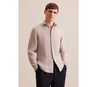 Businesshemd SEIDENSTICKER "Slim", Herren, Gr. S (38), normale Ärmellängen, beige (sand), 100% Leinen, unifarben, slim fit, 2-Knopf-Manschette, Hemden, Slim 1/1 Kentkragen Uni (87608848-38) sand