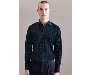 Businesshemd SEIDENSTICKER "X-Slim", Herren, Gr. M (40), normale Ärmellängen, blau (dunkelblau), 100% Baumwolle, bedruckt, skinny fit, 2-Knopf-Manschette, Hemden, X-Slim 1/1 Kentkragen Druck (23654424