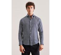 Businesshemd SEIDENSTICKER "X-Slim", Herren, Gr. XS (36), normale Ärmellängen, blau (dunkelblau), 100% Leinen, bedruckt, skinny fit, 2-Knopf-Manschette, Hemden Businesshemd, X-Slim Langarm Kentkragen