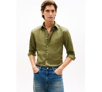 Businesshemd TOMMY HILFIGER "FLEX POPLIN SOLID", Herren, Gr. XL, N-Gr, grün (schwarz artichoke), Popeline, Obermaterial: 100% Baumwolle, regular fit hüftlang, Ärmel mit Ärmelschlitz 1-Knopf-Manschette