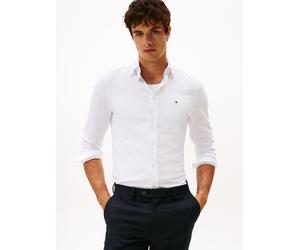 Businesshemd TOMMY HILFIGER "PERFORMANCE INTERLOCK", Herren, Gr. L, N-Gr, weiß, Web, Obermaterial: 70% Baumwolle, 30% Polyester, unifarben mit Farbeinsatz, regular fit normal, Rundhals, eingesetzt Man