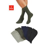 Businesssocken H.I.S, Herren, Gr. 43-46, grün (2x schwarz, 1x marine, 1x grün, 1x sarge), Baumwollmischung, unifarben, elastisch, Socken, mit klassischem Rippbündchen (49181625-43) 2x schwarz, 1x mari