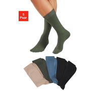 Businesssocken H.I.S, Herren, Gr. 47-48, bunt (2x schwarz, 1x grün, 1x jeans, 1x beige), Baumwollmischung, unifarben, elastisch, Socken, mit dezent eingestrickten Designs (47578208-47) 2x schwarz, 1x