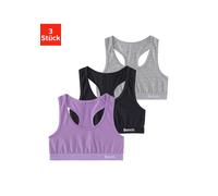 Bustier BENCH., Mädchen, Gr. 134/140, N-Gr, lila (lila, schwarz, grau), Jersey, Obermaterial: 92% Baumwolle, 8% Elasthan, unifarben, Basic, körpernah, BHs Bustier, im sportlichen Look mit Ringerrücken
