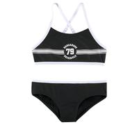 Bustier-Bikini KANGAROOS "Sporty", Mädchen, Gr. 134/140, N-Gr, schwarz, Polyamid, kontrastfarbene Details, unifarben, Bikini-Sets, mit sportlichem Frontdruck (632983-134) schwarz