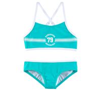 Bustier-Bikini KANGAROOS "Sporty", Mädchen, Gr. 146/152, N-Gr, blau (türkis), Polyamid, kontrastfarbene Details, unifarben, Bikini-Sets, mit sportlichem Frontdruck (263811-146) türkis