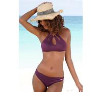 Bustier-Bikini-Top LASCANA "Italy", Damen, Gr. 36, N-Gr, rot (bordeaux), Microfaser, Microfaser, Polyamid, unifarben, Bikini-Oberteile, mit Zierperlen (30057147-36) bordeaux