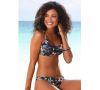 Bustier-Bikini-Top LASCANA "Malia", Damen, Gr. 32, N-Gr, grau (anthrazit, bedruckt), Microfaser, Microfaser, Polyamid, bedruckt, floral, Bikini-Oberteile, mit tropischem Print (35332919-32) anthrazit,