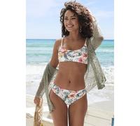 Bustier-Bikini-Top LASCANA "Salsa", Damen, Gr. 34, Cup A/B, beige (creme bedruckt), Recycling-Polyamid, geblümt, Bikini-Oberteile, mit tollem Blumenprint (70179664-34) creme bedruckt