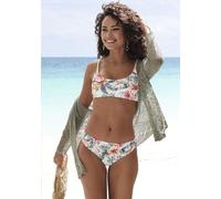 Bustier-Bikini-Top LASCANA "Salsa", Damen, Gr. 38, Cup C/D, beige (creme bedruckt), Recycling-Polyamid, geblümt, Bikini-Oberteile, mit tollem Blumenprint (88425445-38) creme bedruckt