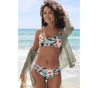 Bustier-Bikini-Top LASCANA "Salsa", Gr. 44, Cup C/D, schwarz (schwarz bedruckt), Recycling-Polyamid, geblümt, Bikini-Oberteile, mit tollem Blumenprint (85818555-44) schwarz bedruckt